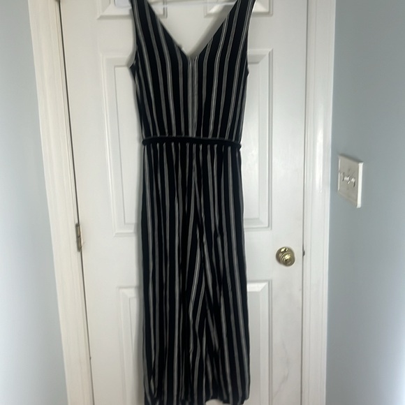 Gap Black Striped Jumpsuit Sleeveless Small Tall Drawstring Waist Viscose - Picture 5 of 15